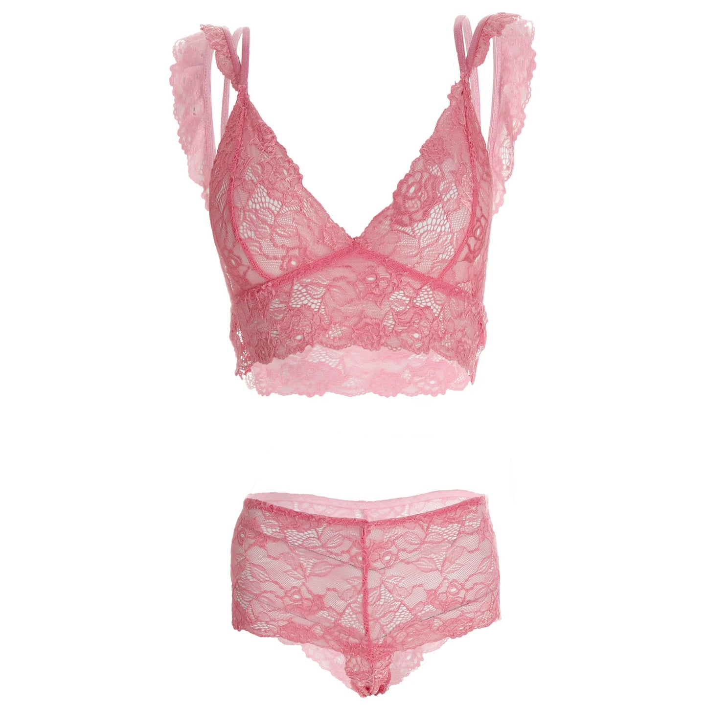 Women’s Floral Lace Longline Bralette & Boyshort Set – Elegant Two-Piece Lingerie Ensemble with Scalloped Embroidery Trim