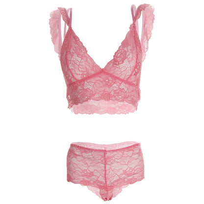 Women’s Floral Lace Longline Bralette & Boyshort Set – Elegant Two-Piece Lingerie Ensemble with Scalloped Embroidery Trim