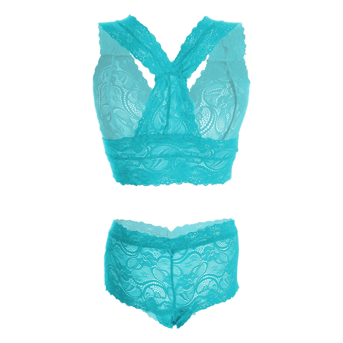 Women’s Raspberry Floral Lace Racerback Bralette & Panty Set – Elegant Two-Piece Lingerie Ensemble with Scalloped Edges
