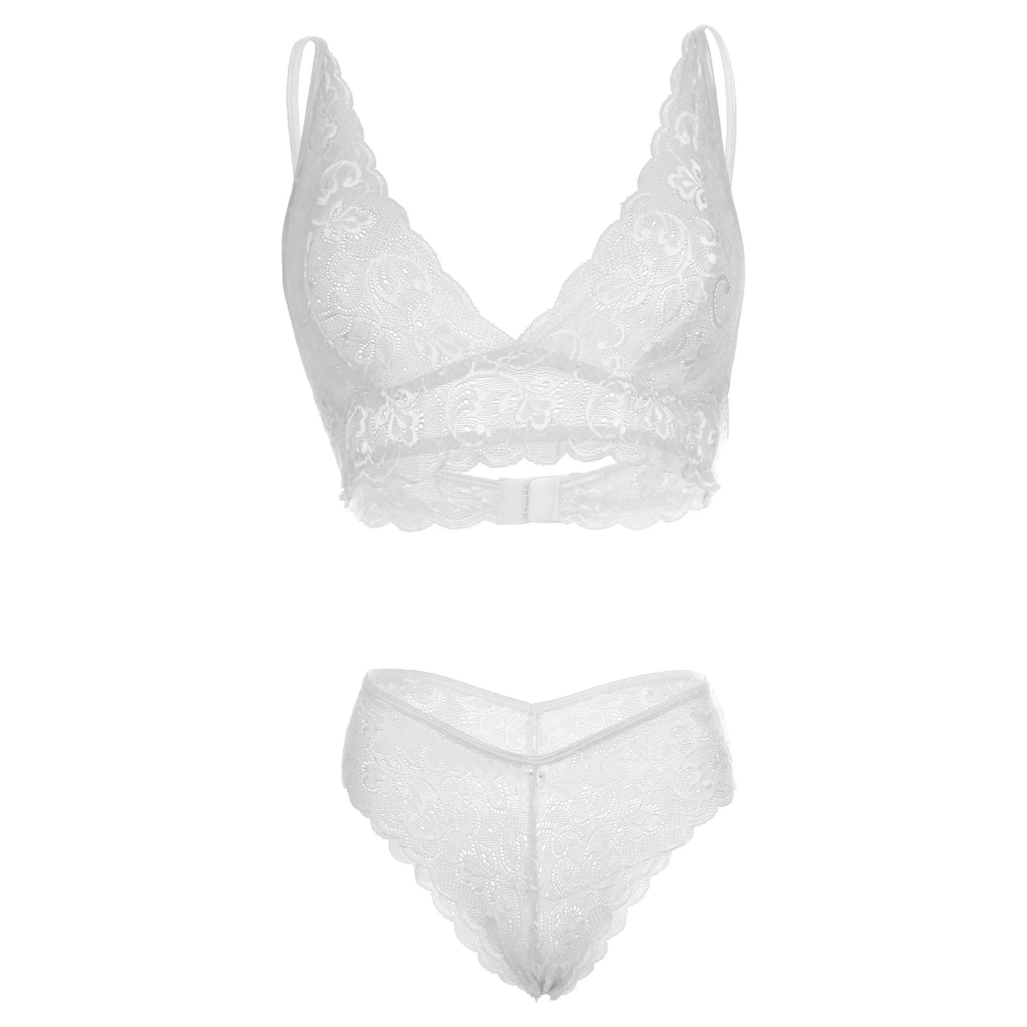 Women Lace Lingerie Set V Neck Bralette and Bikini Panty Set Soft Stretch Designer Innerwear for Women