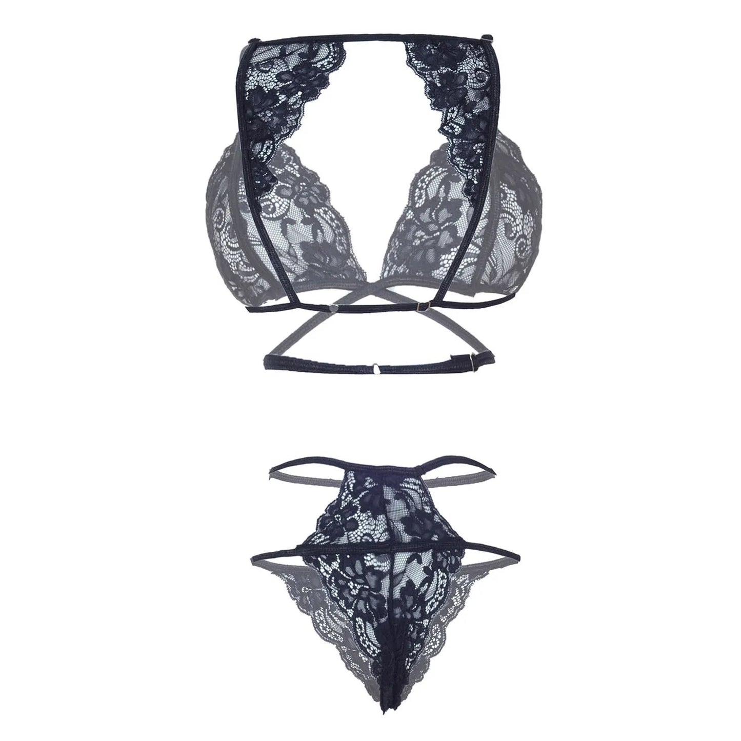 Women Lace Lingerie Set Triangle Bralette and Strap Thong Panty Set Soft Stretch Designer Innerwear for Women