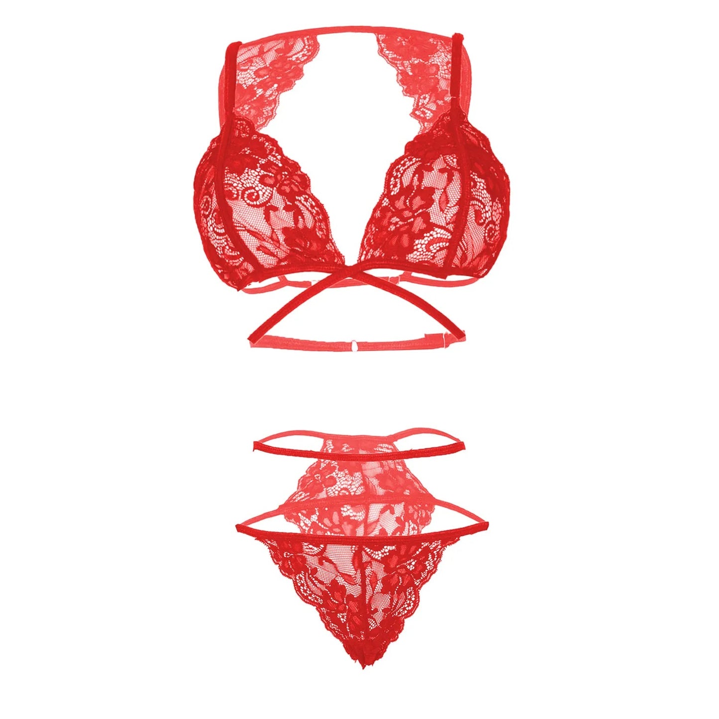 Women Lace Lingerie Set Triangle Bralette and Strap Thong Panty Set Soft Stretch Designer Innerwear for Women
