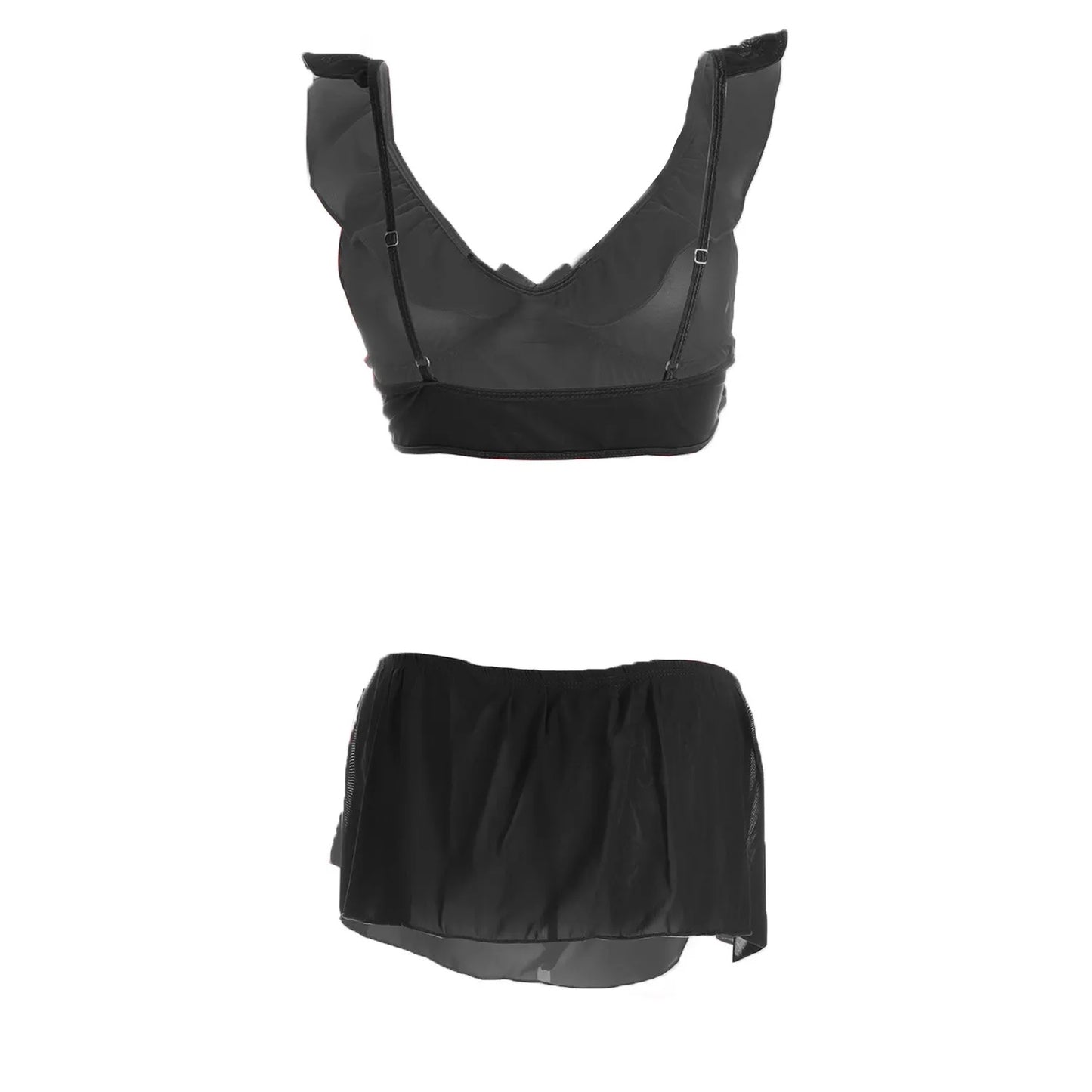 Women’s Sheer Ruffled Mesh Bralette & Front-Tie Panty Set – Elegant Two-Piece Lingerie Ensemble with Decorative Ribbon Bows