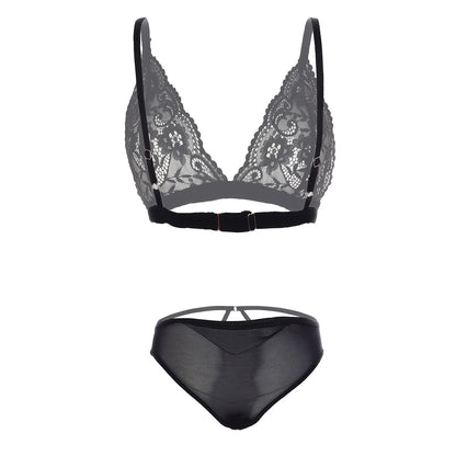 Women Lace Lingerie Set Triangle Bralette and Strap Bikini Panty Set Soft Stretch Designer Innerwear for Women