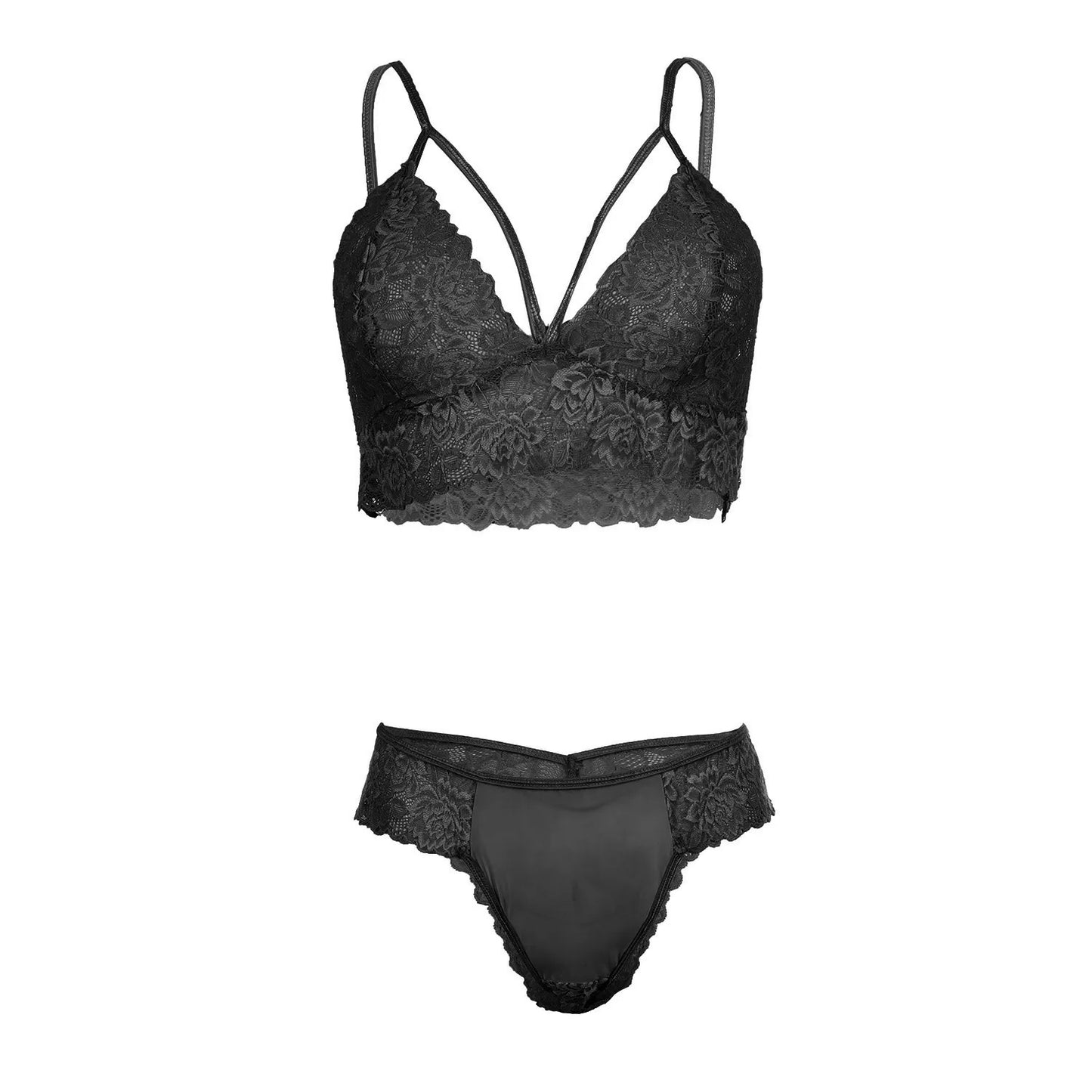 Women Lace Lingerie Set Strappy Bralette and Bikini Panty Set Soft Stretch Designer Innerwear for Women