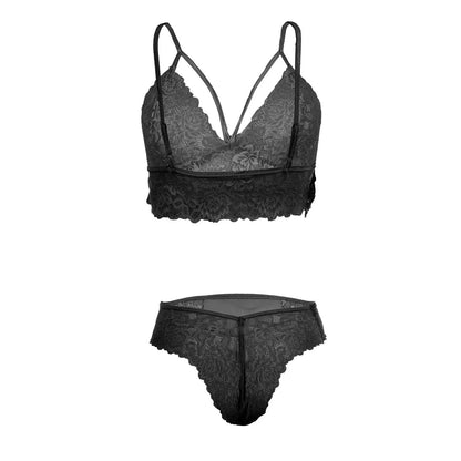 Women Lace Lingerie Set Strappy Bralette and Bikini Panty Set Soft Stretch Designer Innerwear for Women