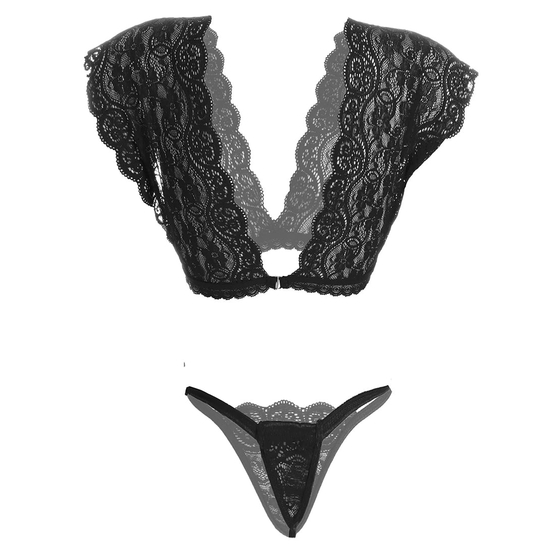Women’s Floral Lace Bralette & String Panty Set – Elegant Two-Piece Lingerie Ensemble with Scalloped V-Neck Detail