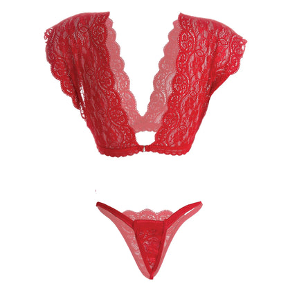 Women’s Floral Lace Bralette & String Panty Set – Elegant Two-Piece Lingerie Ensemble with Scalloped V-Neck Detail