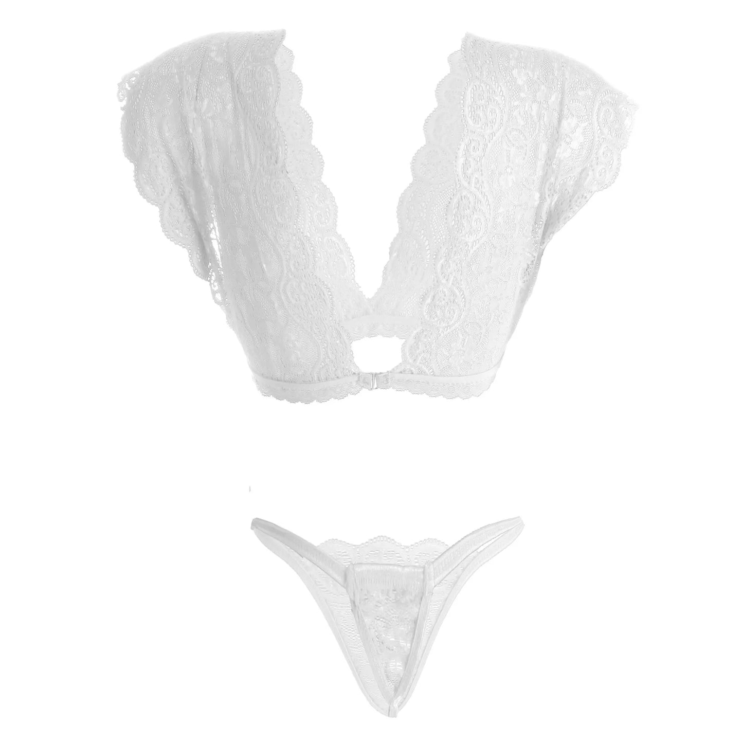 Women’s Floral Lace Bralette & String Panty Set – Elegant Two-Piece Lingerie Ensemble with Scalloped V-Neck Detail