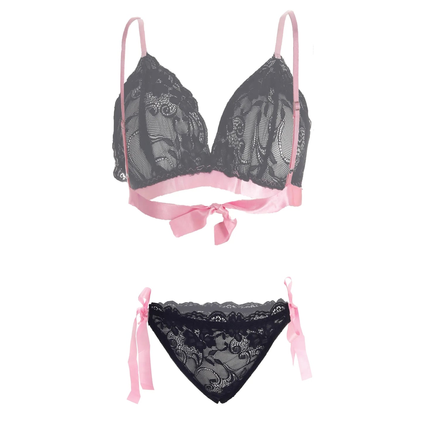 Women Lace Lingerie Set Triangle Bralette and Tie-Up Bikini Panty Set Soft Stretch Designer Innerwear for Women