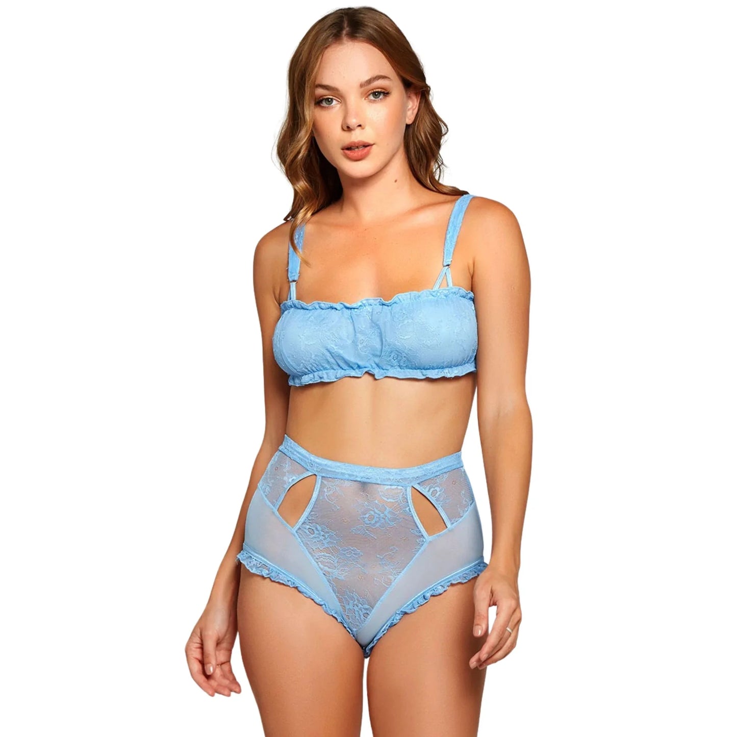 Women Sheer Lace High Waist Lingerie Set – Elegant Two Piece Nightwear