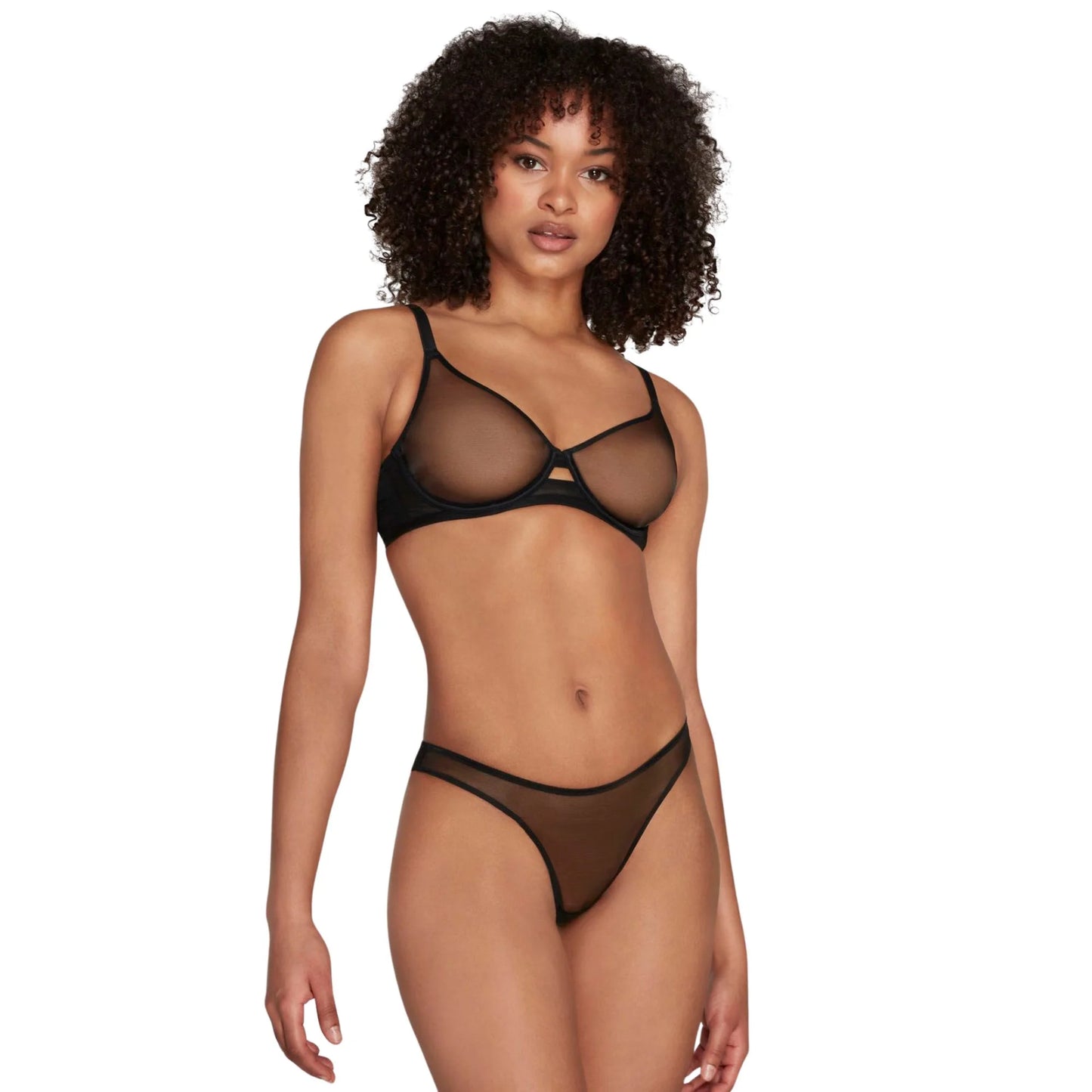 Women Black Sheer Mesh Bra & Thong Lingerie Set – Transparent Elegant Intimate Wear