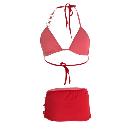 Women's Red Bra and Short Skirt Lingerie Set