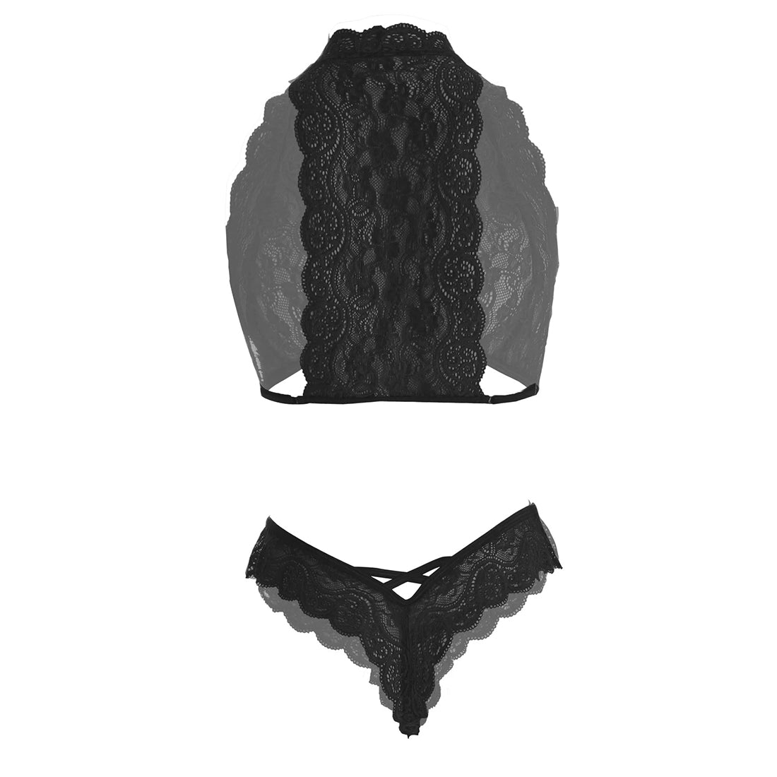 Women’s Floral Lace Halter Bralette & Strappy Panty Set – Elegant Two-Piece Lingerie Ensemble with Modern Criss-Cross Details