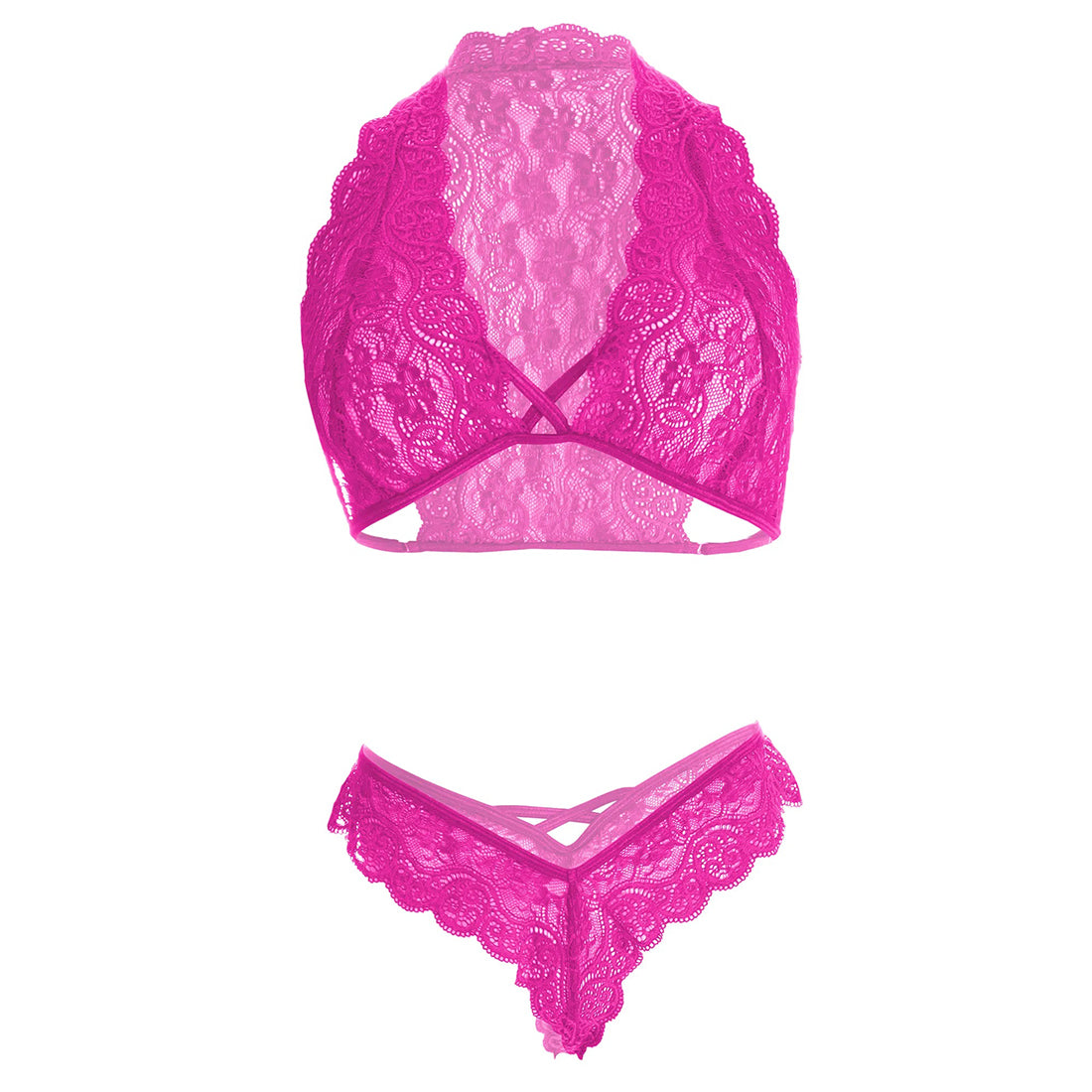 Women’s Floral Lace Halter Bralette & Strappy Panty Set – Elegant Two-Piece Lingerie Ensemble with Modern Criss-Cross Details
