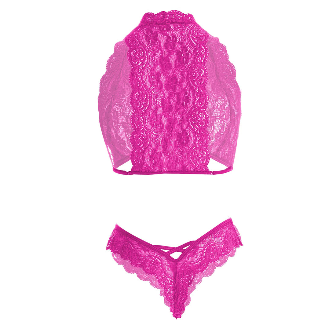 Women’s Floral Lace Halter Bralette & Strappy Panty Set – Elegant Two-Piece Lingerie Ensemble with Modern Criss-Cross Details