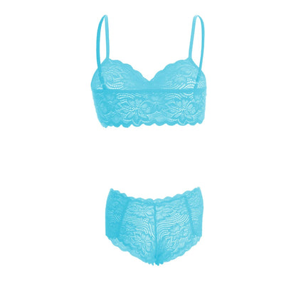 Women's Lace Bra and Panty Blue Lingerie Set