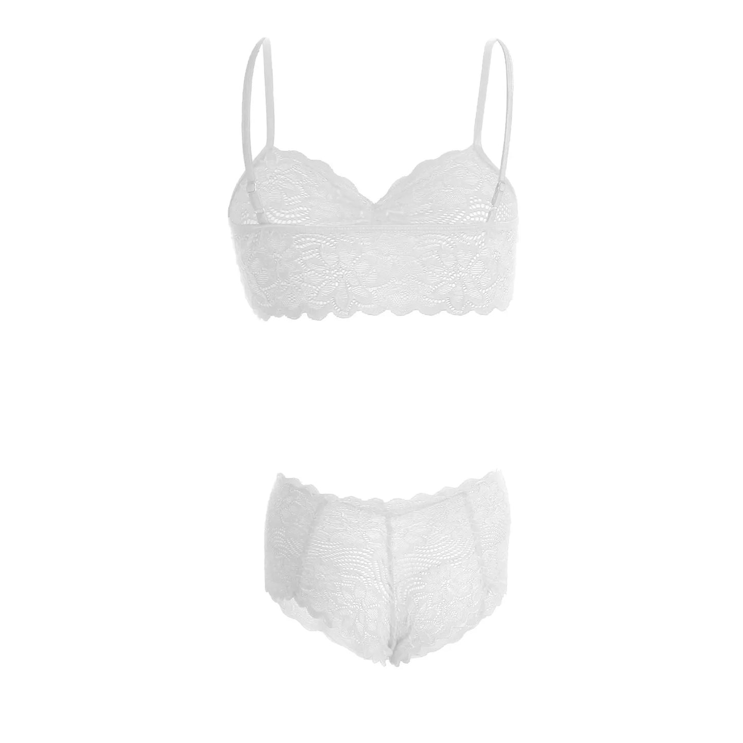 Women's Lace Bra and Panty White Lingerie Set