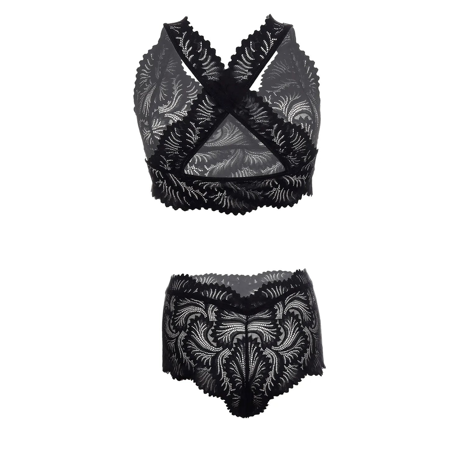 Women Lace Lingerie Set Halter Neck Bralette and Boyshort Panty Set Soft Stretch Designer Innerwear for Women