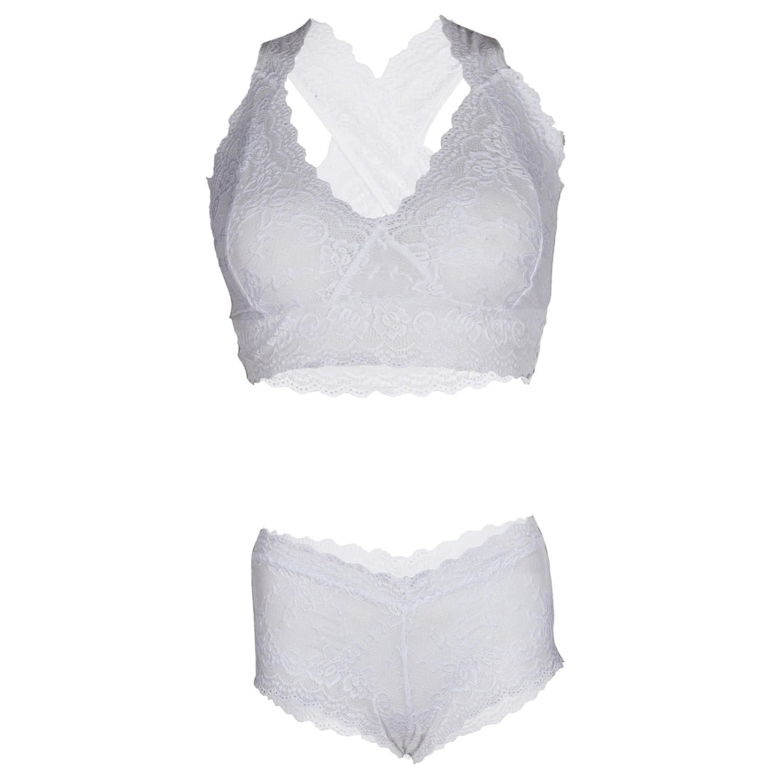 Women Lace Lingerie Set Halter Neck Bralette and Boyshort Panty Set Soft Stretch Designer Innerwear for Women