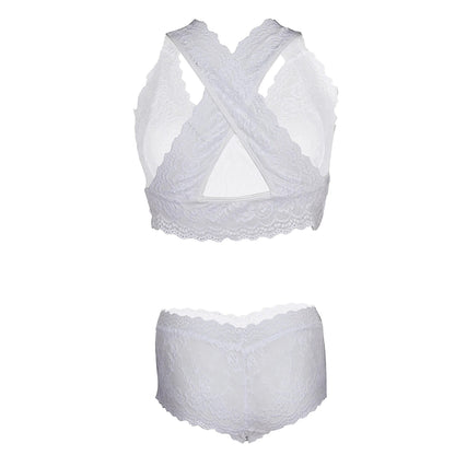 Women Lace Lingerie Set Halter Neck Bralette and Boyshort Panty Set Soft Stretch Designer Innerwear for Women