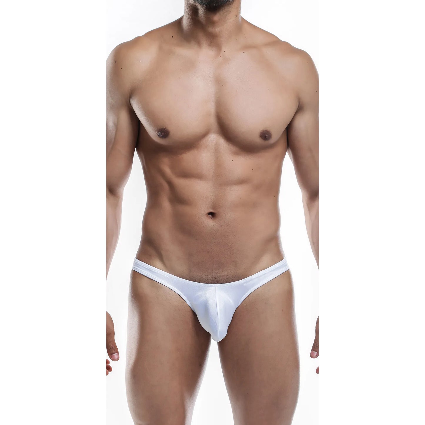  Model wearing a premium men's radiant red G-string thong with a supportive contoured pouch and sleek minimalist waistband for a comfortable fit.