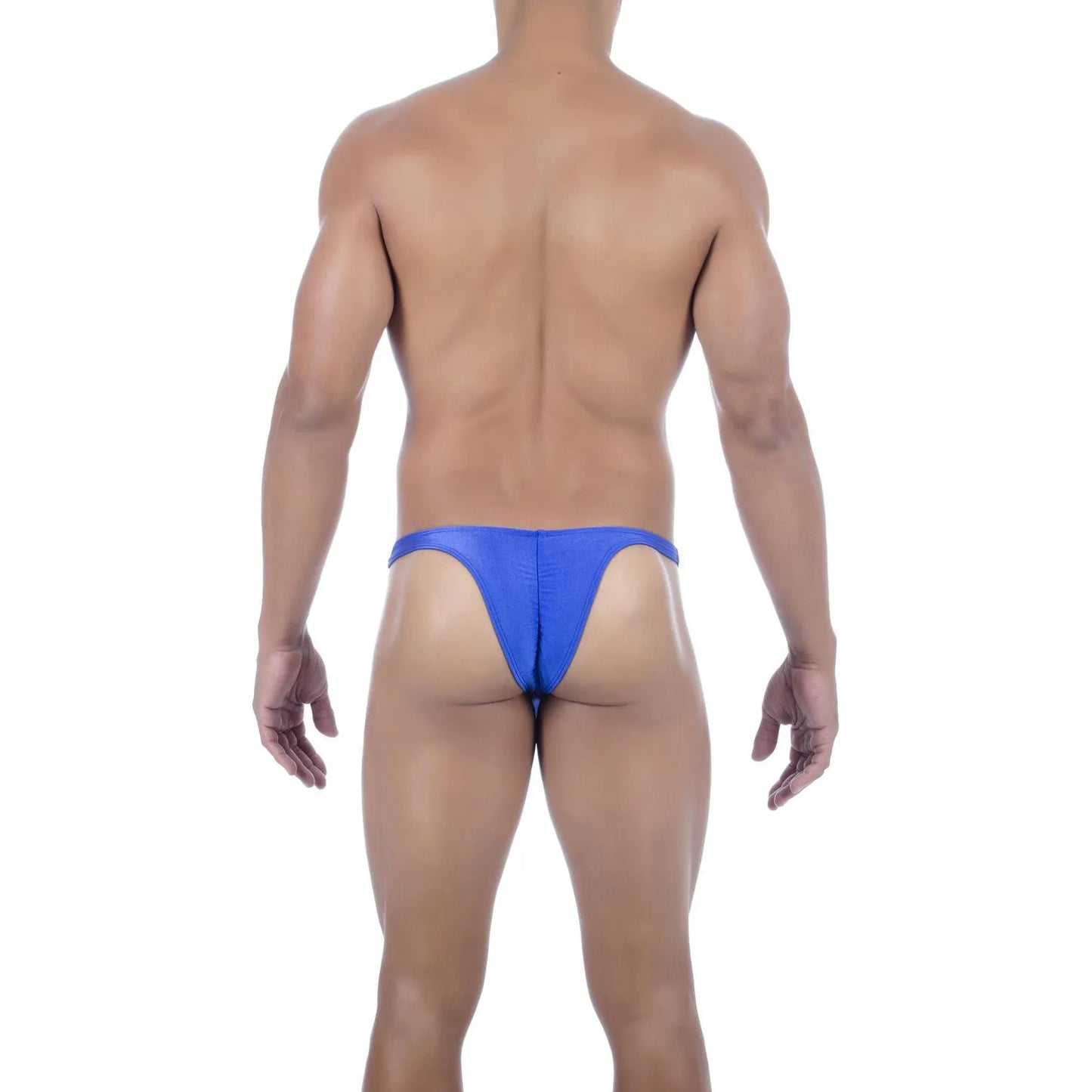  Model wearing premium men's onyx black micro thong with a sleek low-rise waistband and supportive contoured pouch for a seamless fit.
