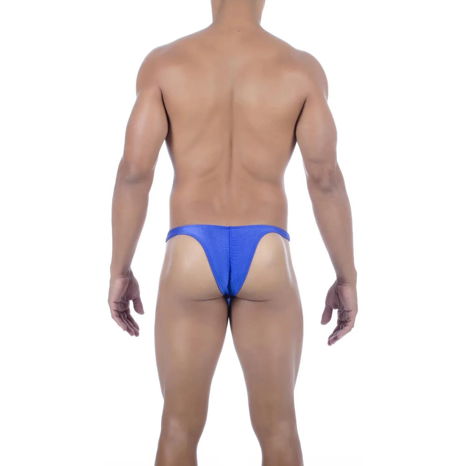  Model wearing premium men's onyx black micro thong with a sleek low-rise waistband and supportive contoured pouch for a seamless fit.