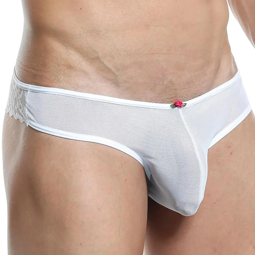Men’s Floral Lace Open Back Brief – Low Rise Designer Underwear