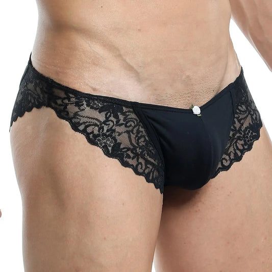 Men's Lace Bikini Brief Panty - Soft Stretch Designer Romantic Men's Innerwear