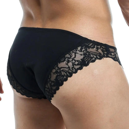 Men’s White Lace Bikini Brief – Soft Stretch Designer Lingerie