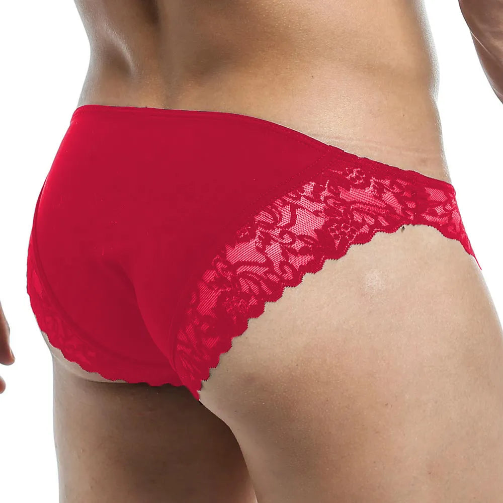 Men’s White Lace Bikini Brief – Soft Stretch Designer Lingerie