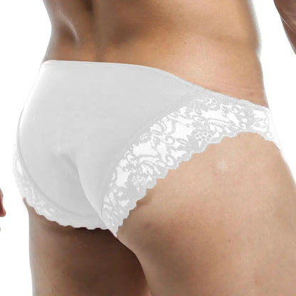 Men’s White Lace Bikini Brief – Soft Stretch Designer Lingerie