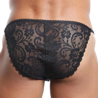 Men's Ultra Low-Rise Floral Lace G-String Thong - Lightweight Stretch Romantic Designer Innerwear