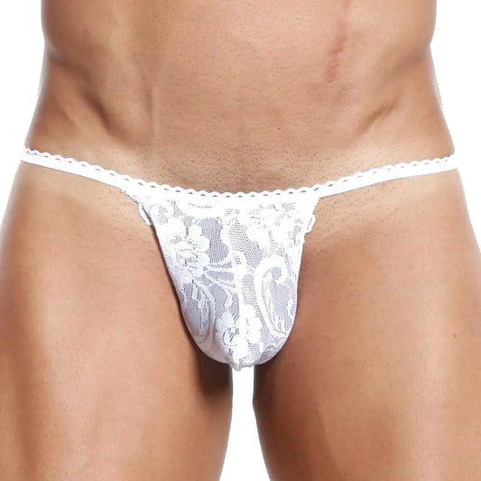 Men's Ultra Low-Rise Floral Lace G-String Thong - Lightweight Stretch Romantic Designer Innerwear