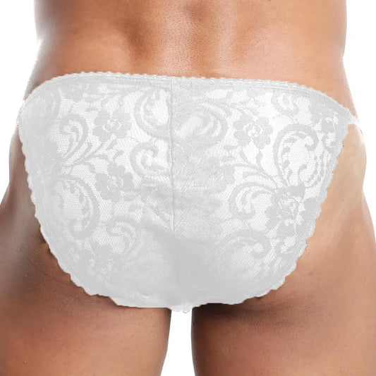 Men's Ultra Low-Rise Floral Lace G-String Thong - Lightweight Stretch Romantic Designer Innerwear