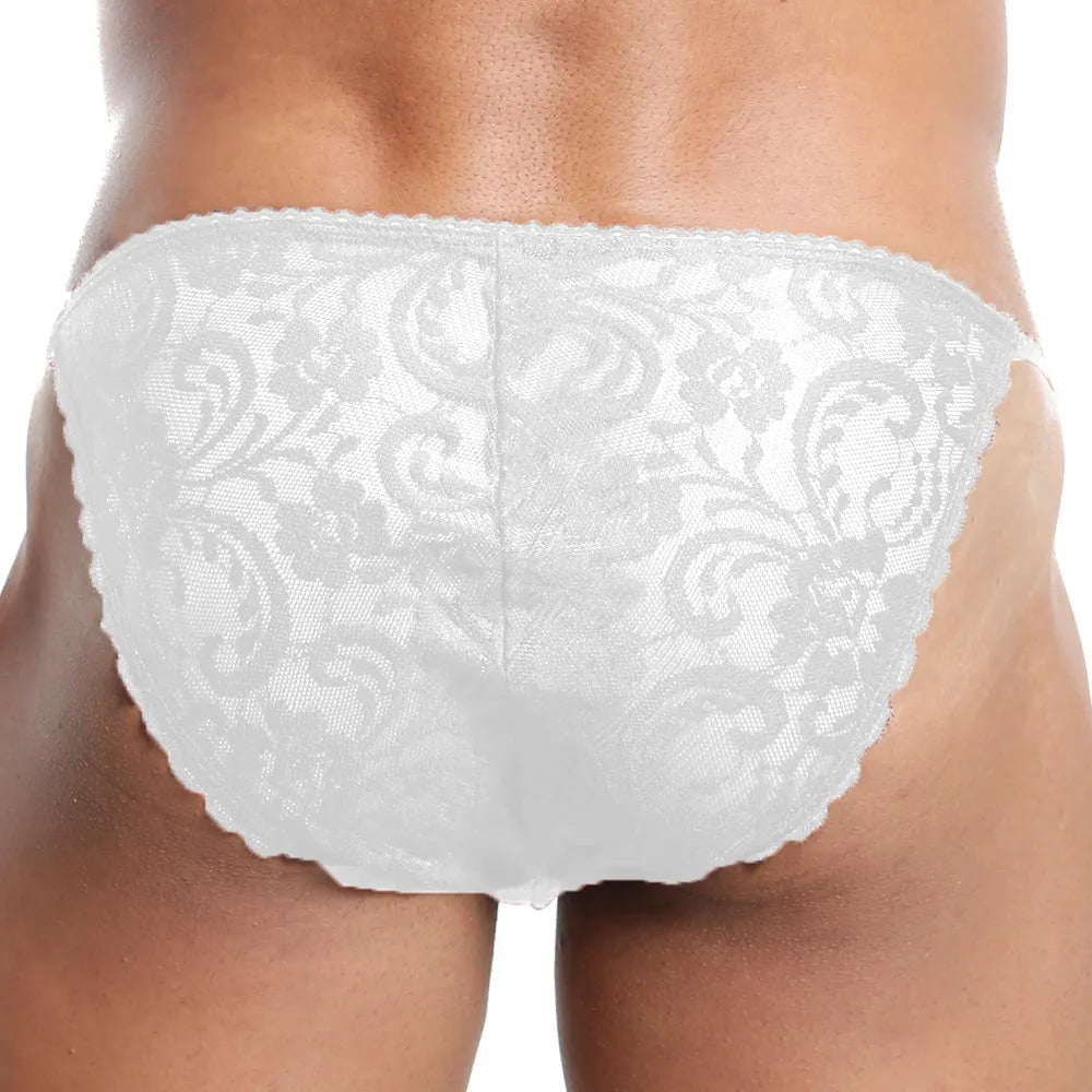 Men's Ultra Low-Rise Floral Lace G-String Thong - Lightweight Stretch Romantic Designer Innerwear