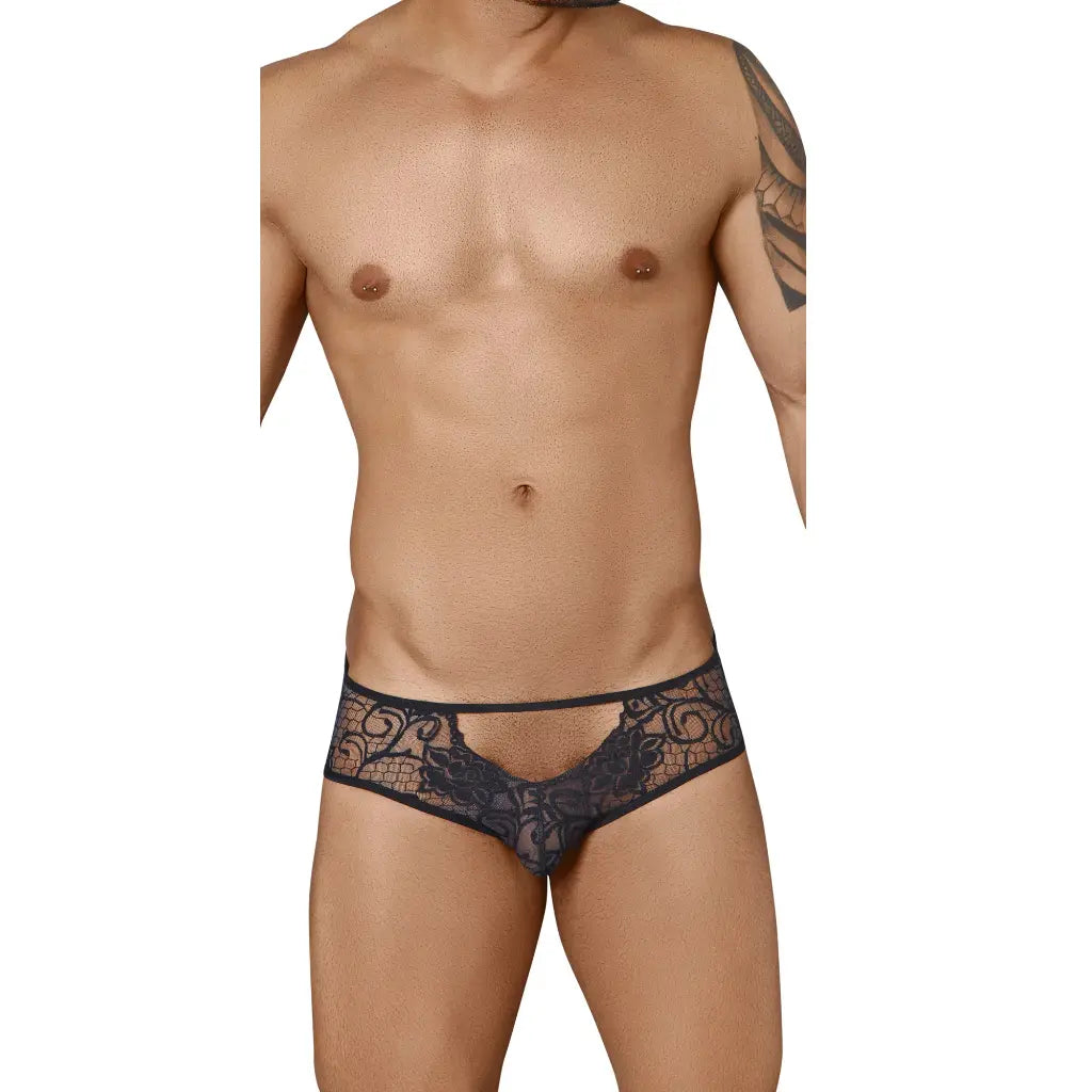 Men’s Open Back Lace Brief – Sheer Floral Designer Underwear