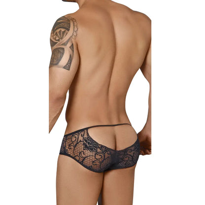 Men’s Open Back Lace Brief – Sheer Floral Designer Underwear