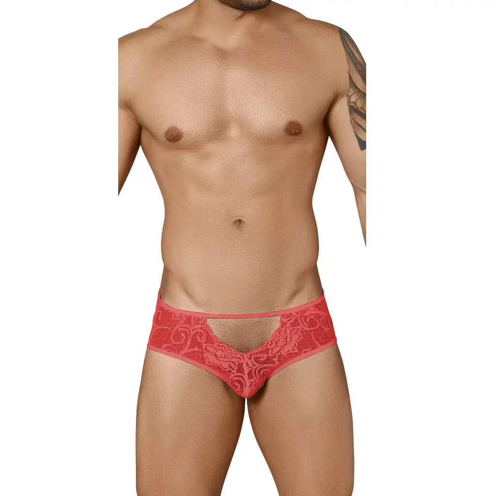 Men’s Open Back Lace Brief – Sheer Floral Designer Underwear