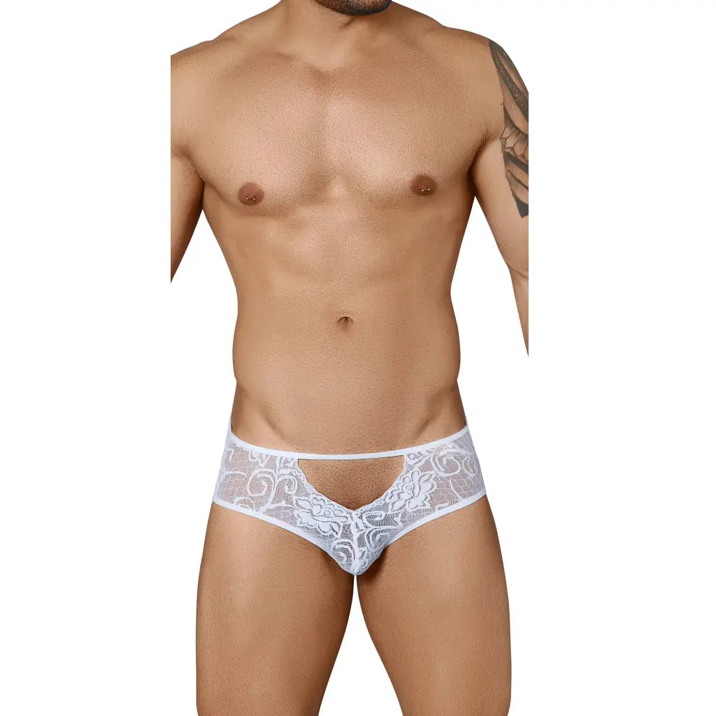 Men’s Open Back Lace Brief – Sheer Floral Designer Underwear
