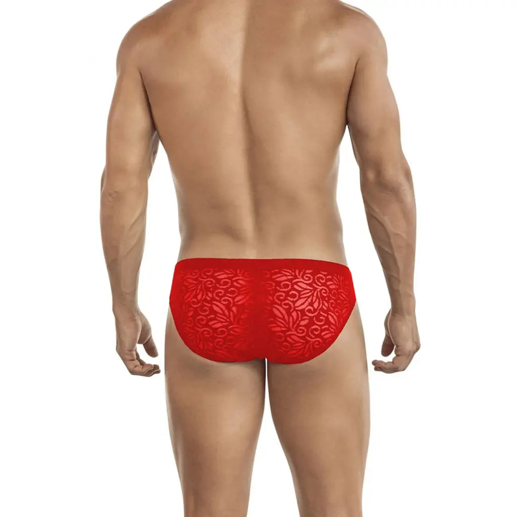 Men’s Sheer Lace Brief – Transparent Floral Designer Underwear