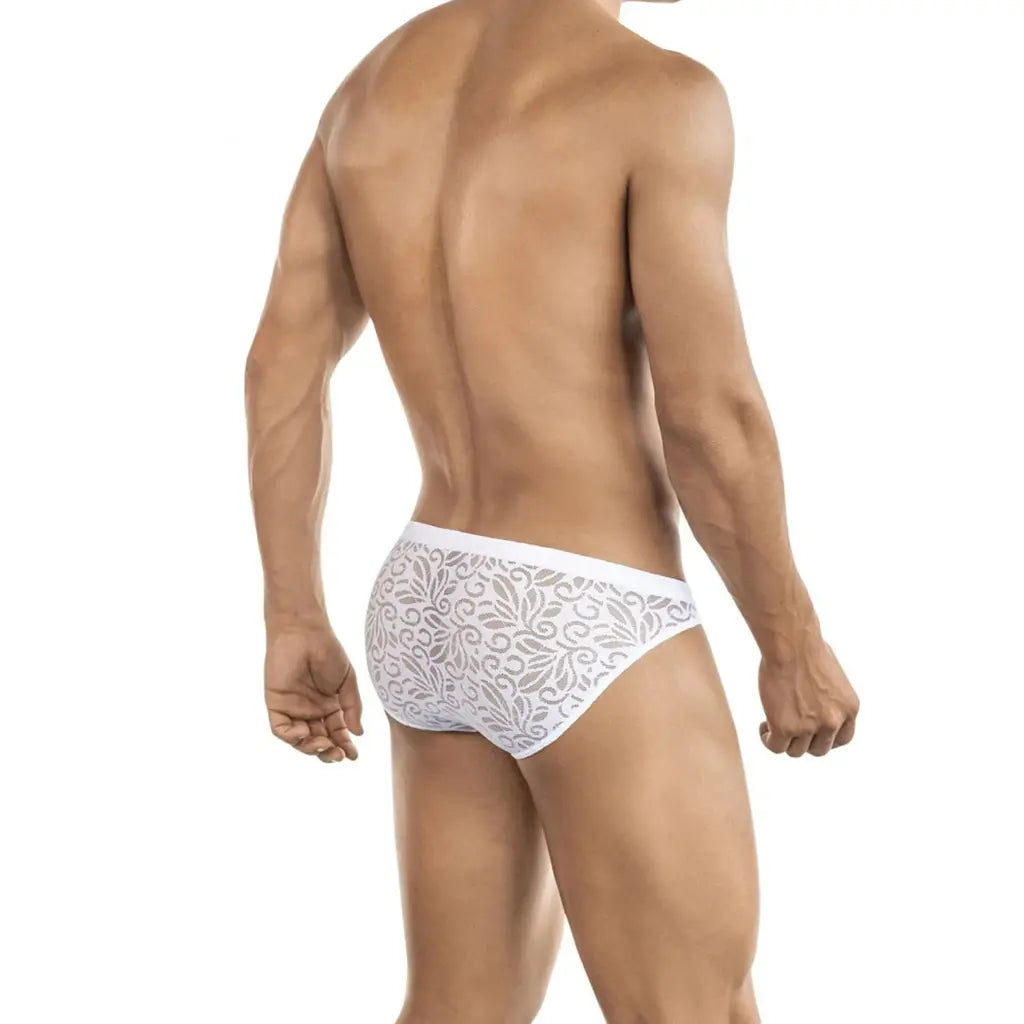 Men’s Sheer Lace Brief – Transparent Floral Designer Underwear