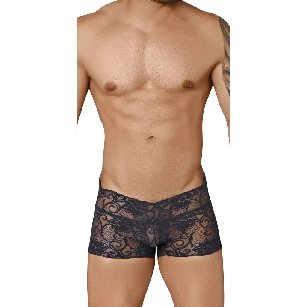 Men’s Floral Lace Transparent Boxer Brief – Ultra Soft Stretch See-Through Men’s Lingerie Shorts