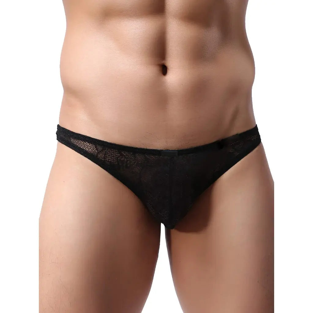 Men’s Floral Lace Bikini Brief – Sheer Low Rise Designer Underwear
