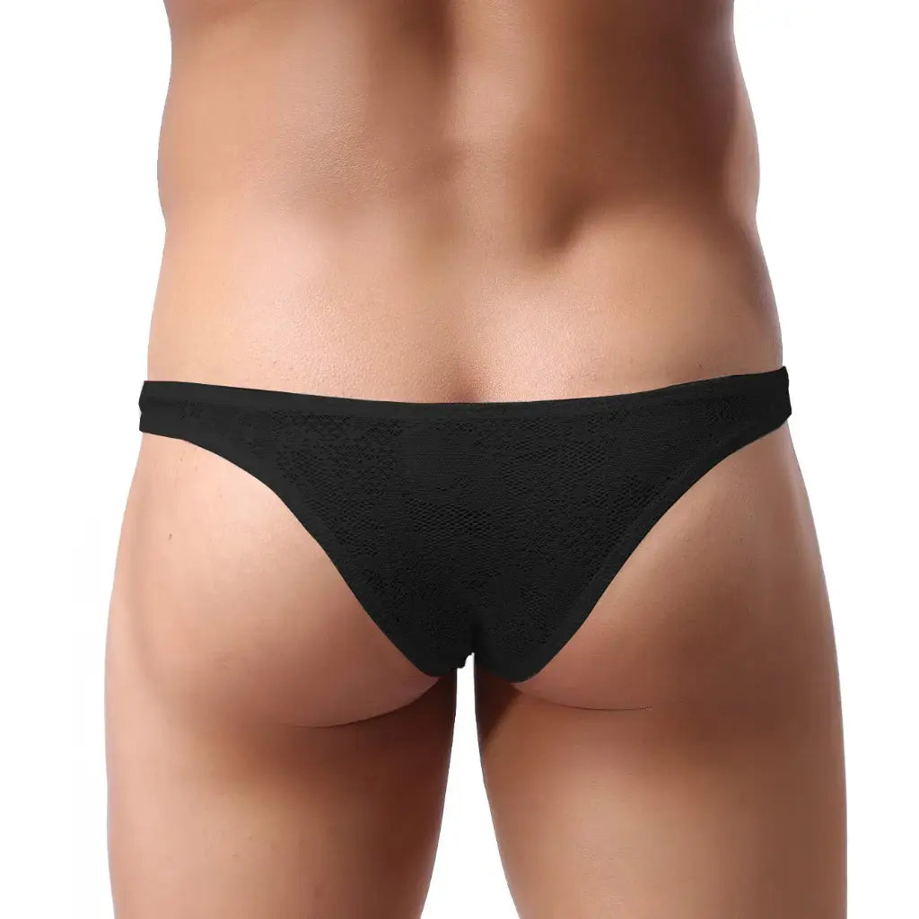 Men’s Floral Lace Bikini Brief – Sheer Low Rise Designer Underwear