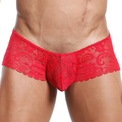 Men’s Black Floral Lace Boxer Brief – Sheer Stretch Designer Underwear