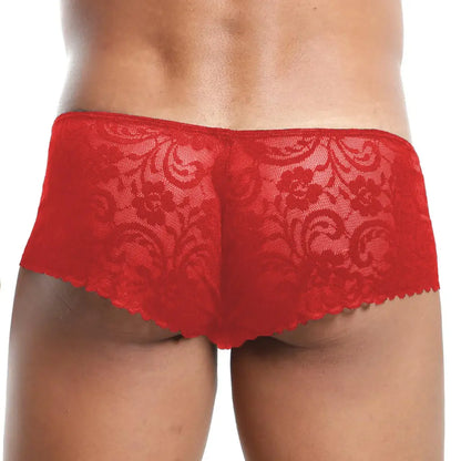 Men’s Black Floral Lace Boxer Brief – Sheer Stretch Designer Underwear