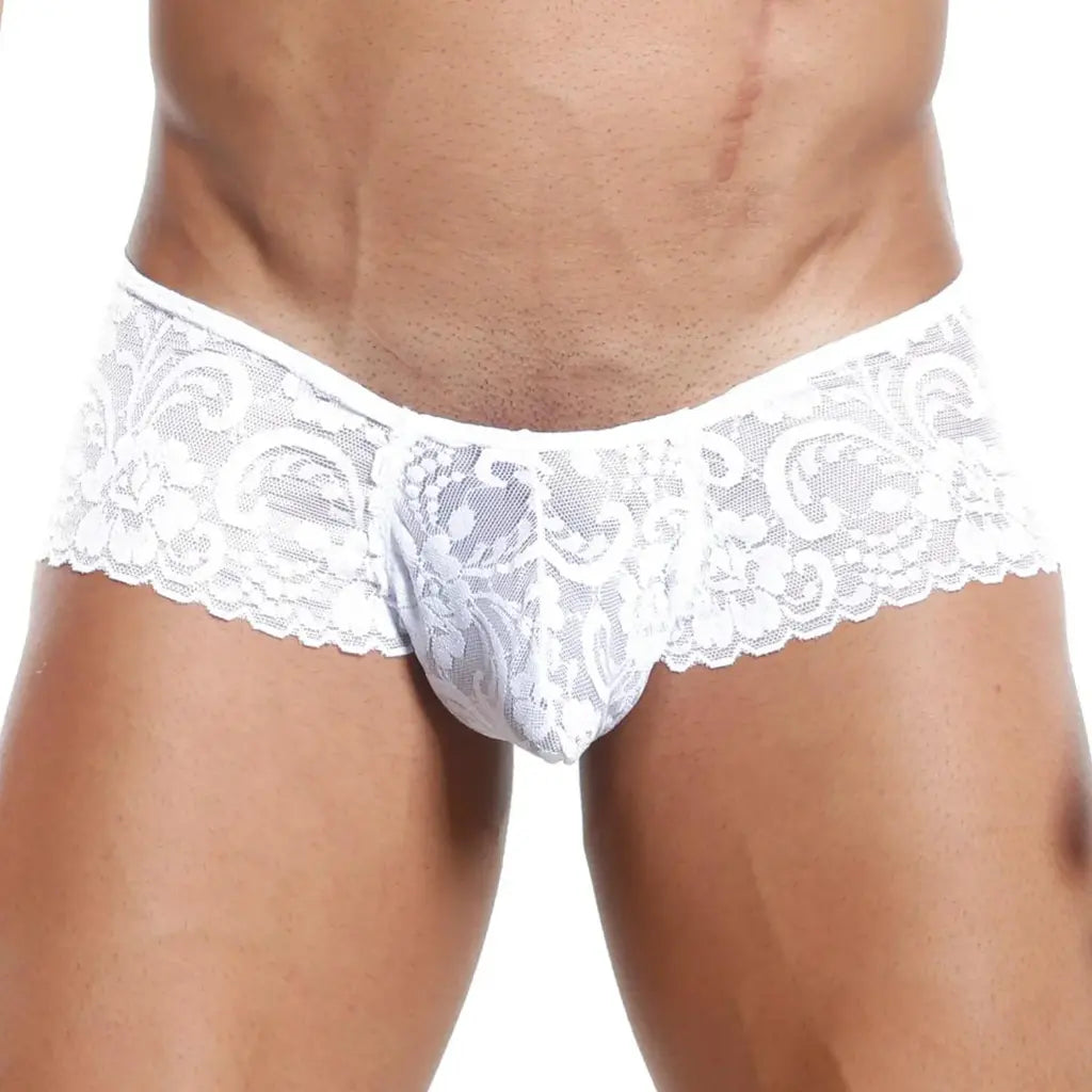 Men’s Black Floral Lace Boxer Brief – Sheer Stretch Designer Underwear
