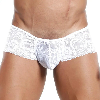 Men’s Black Floral Lace Boxer Brief – Sheer Stretch Designer Underwear